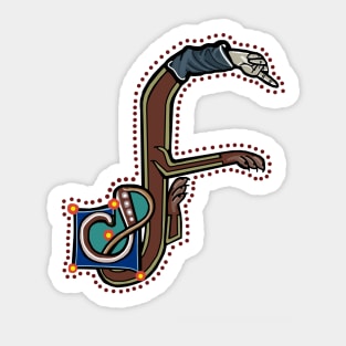 Letter F Manicule W 14C Maastricht Psalter parody Sticker